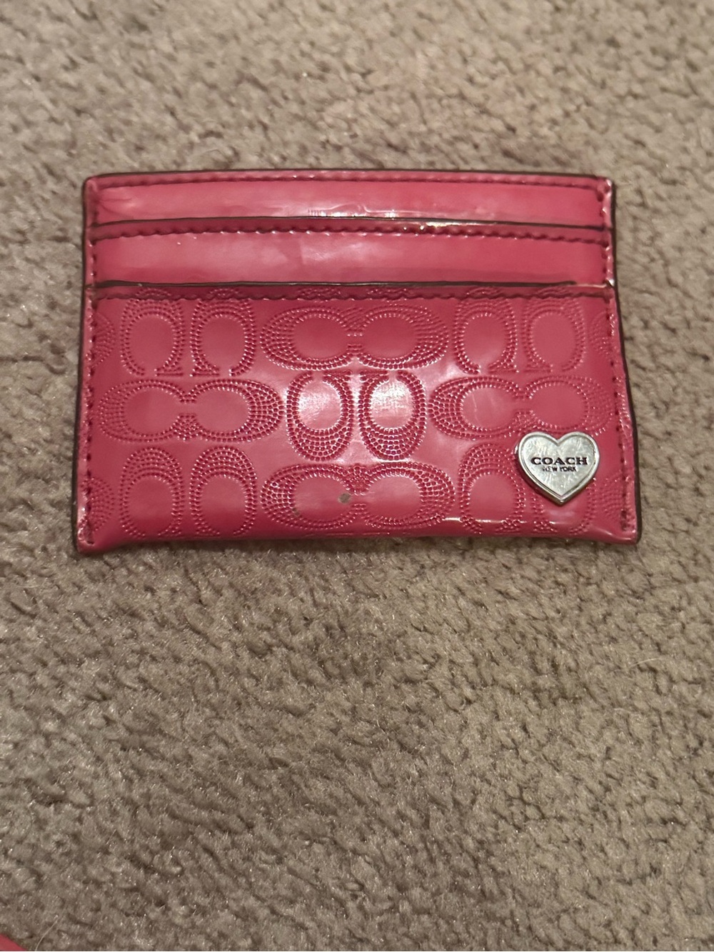 Coach Pink Patent Signature Card Holder with Heart Logo